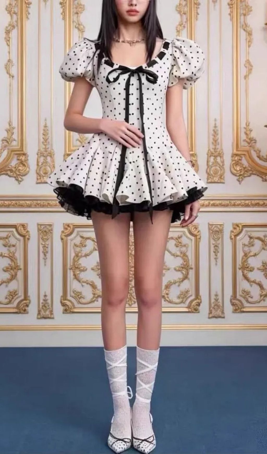 Wania White Polka Dot Mini Dress With Tie-Front