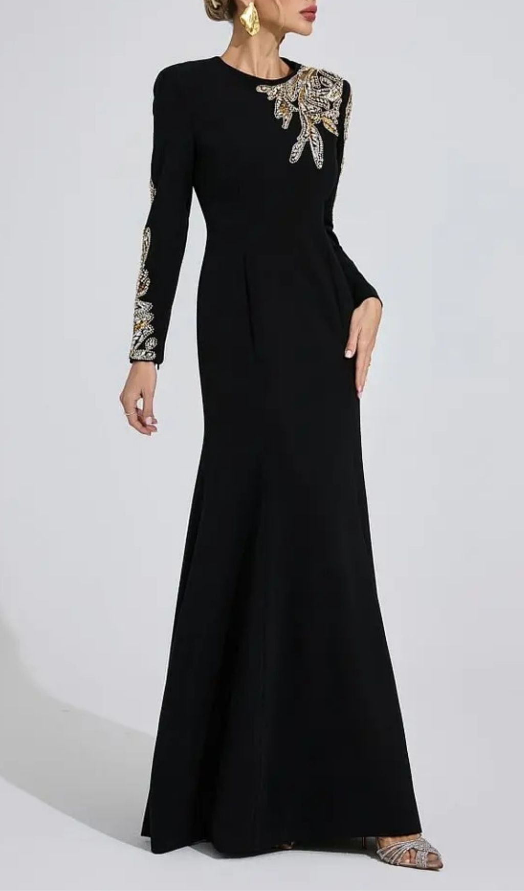 811b2390f64d8d3d079fc51c3ec65d91 Rebecca Black Rhinestone Embellished Long Sleeve Maxi Dress