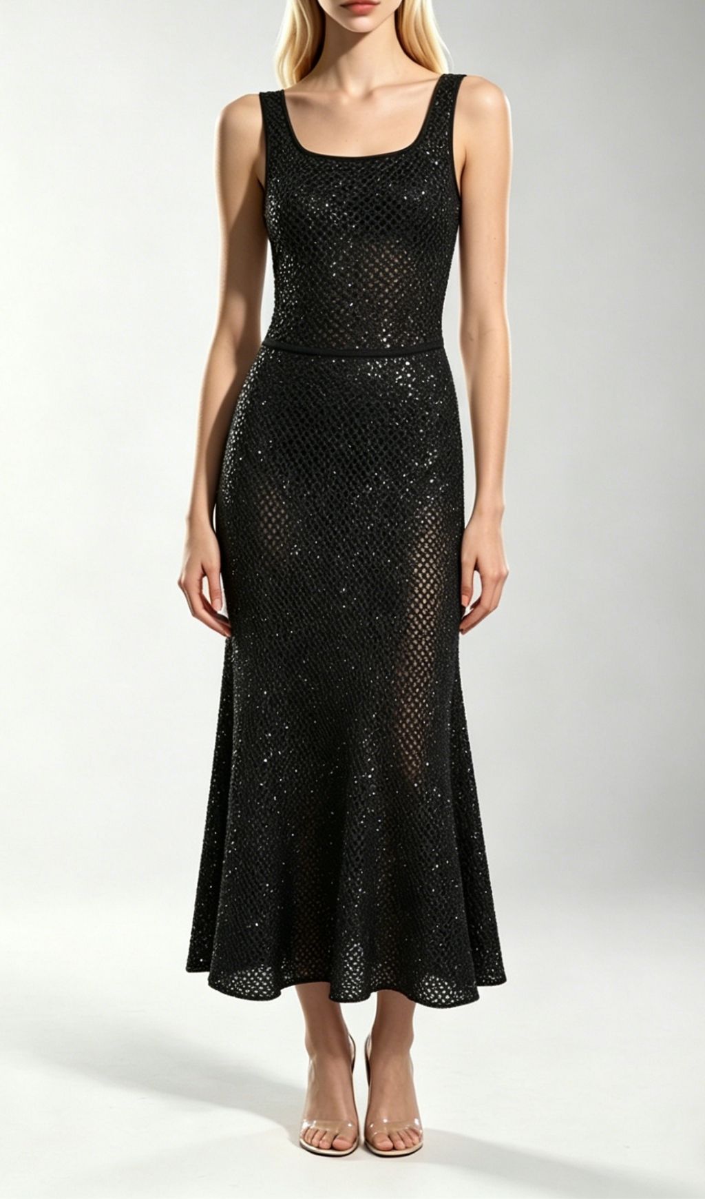 Kimbra Black Sleeveless Sequin Knit Midi Dress