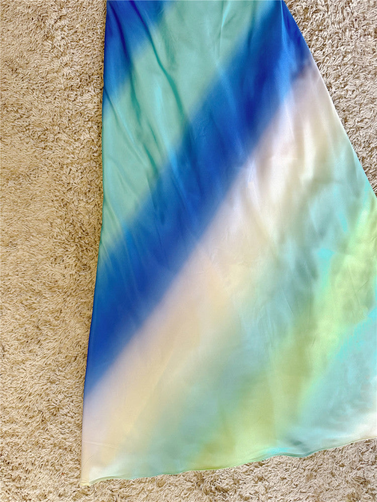 Satin Silky Swing Neck Ombre Open Back Dress