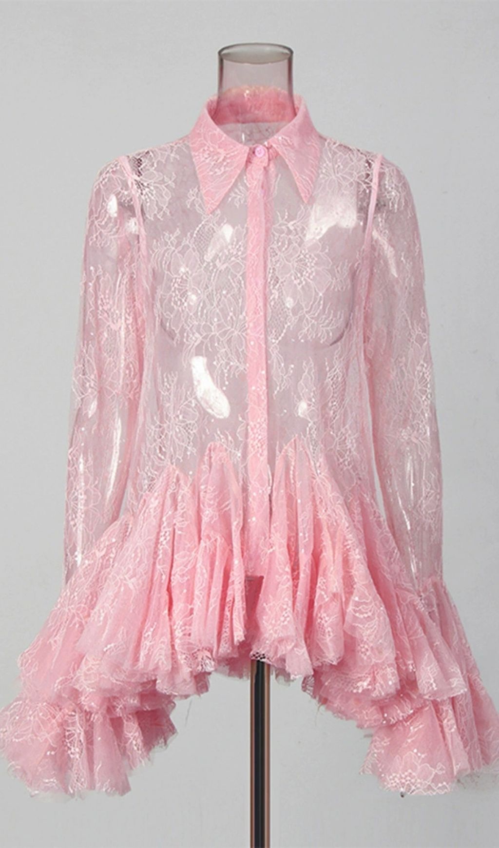 Fashionslee Women Lesli Pink Lace Long Sleeve Top