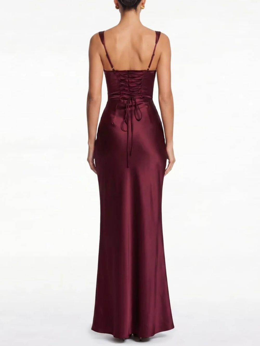 Fashionslee Women Berwick Lace Up Satin Maxi Dress In Cherry Lacquer