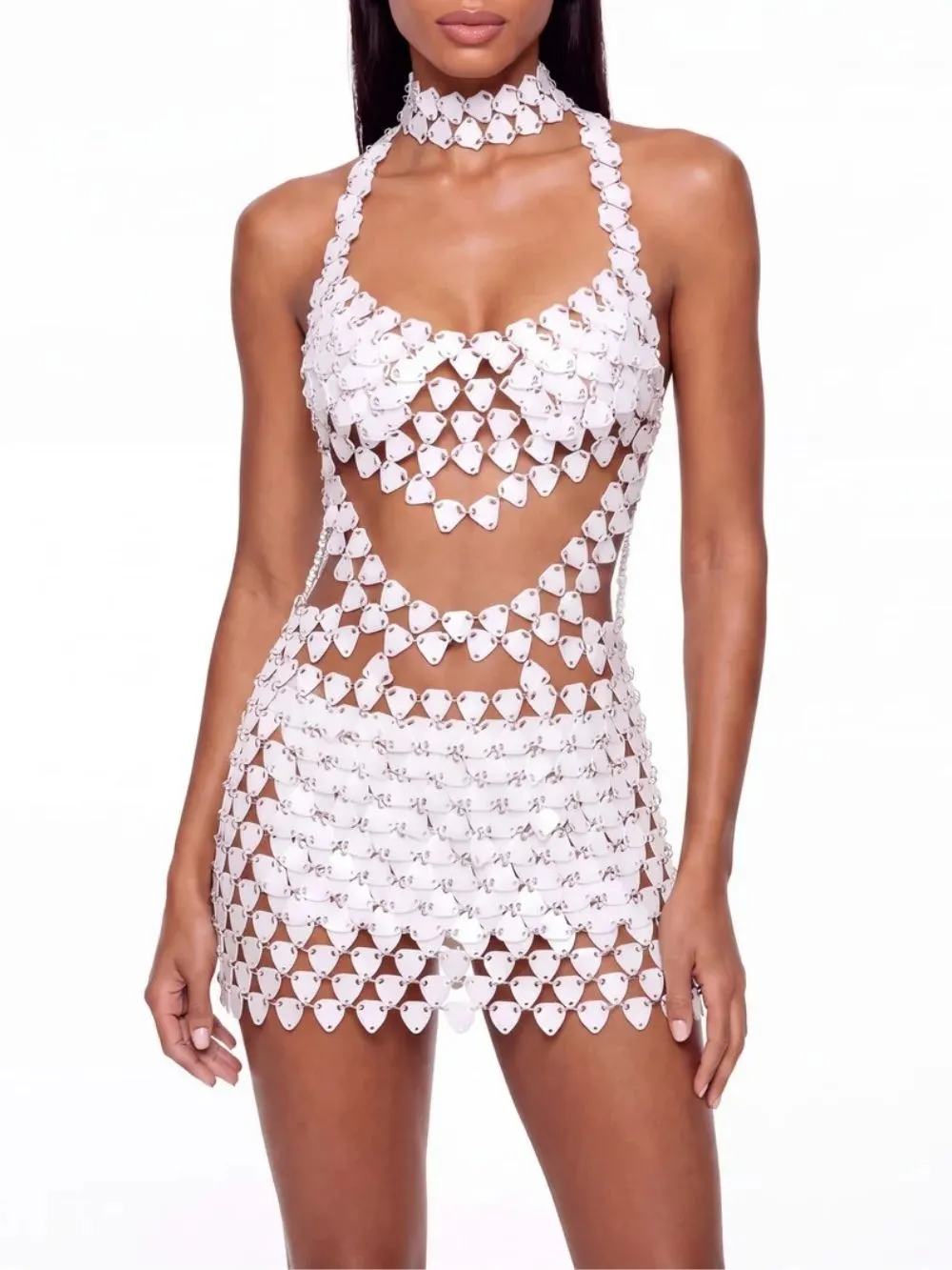 Iriona Halterneck Cutout Acrylic Mini Dress - OWNCI Iriona Halterneck Cutout Acrylic Mini Dress - OWNCI