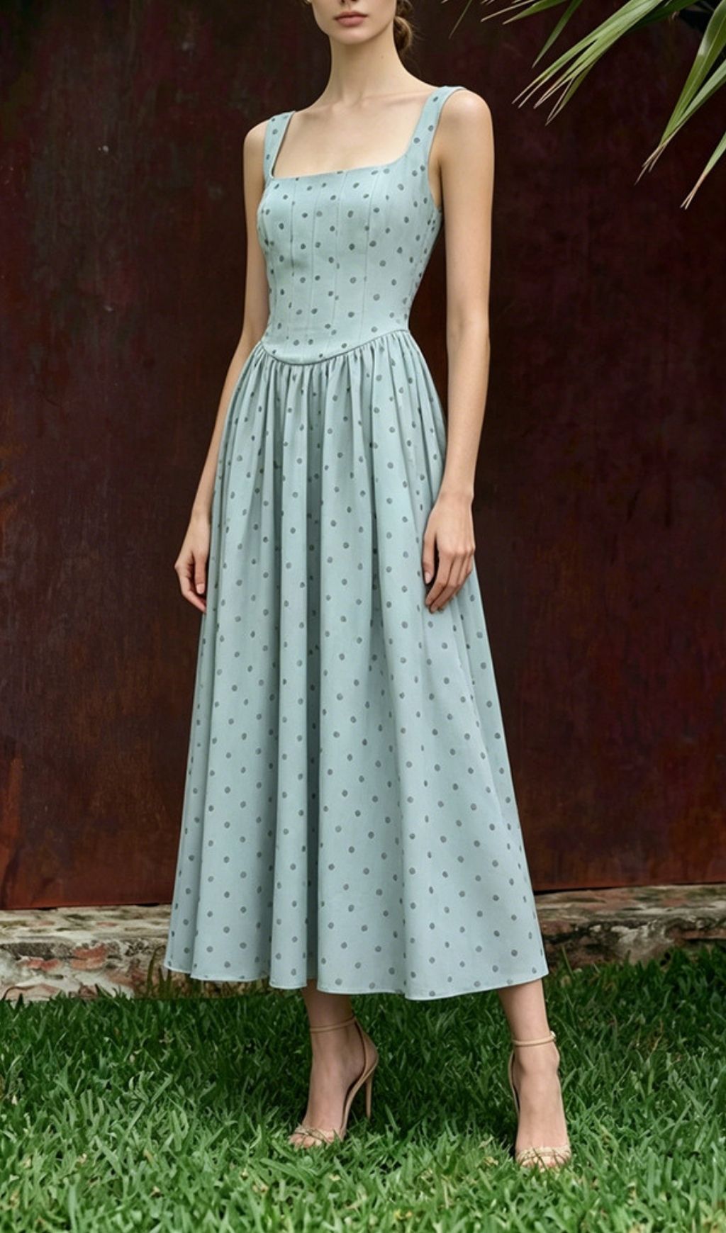 Fashionslee Women Madalena Green Dot Maxi Dress