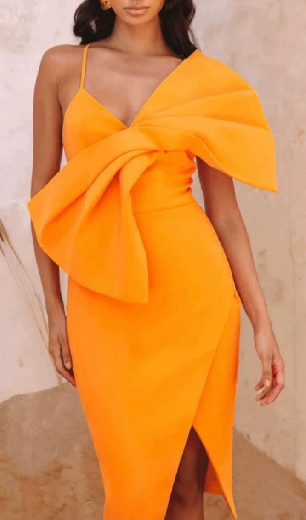 Laureline Orange Bow Midi Dress for Wedding Guest - midi dress by OWNCI