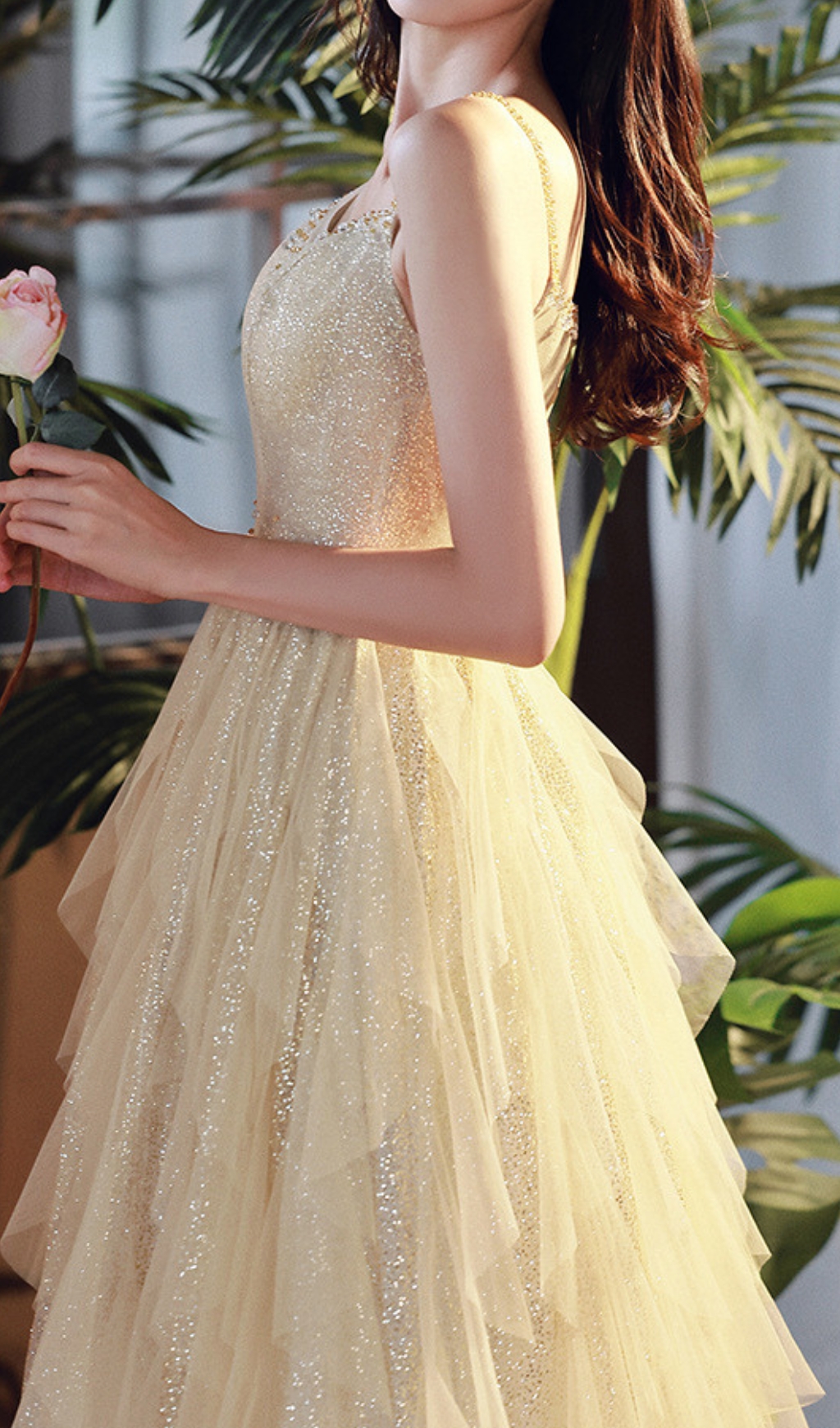 Chinara Champagne Mesh Bling Maxi Dress - OWNCI Chinara Champagne Mesh Bling Maxi Dress - OWNCI