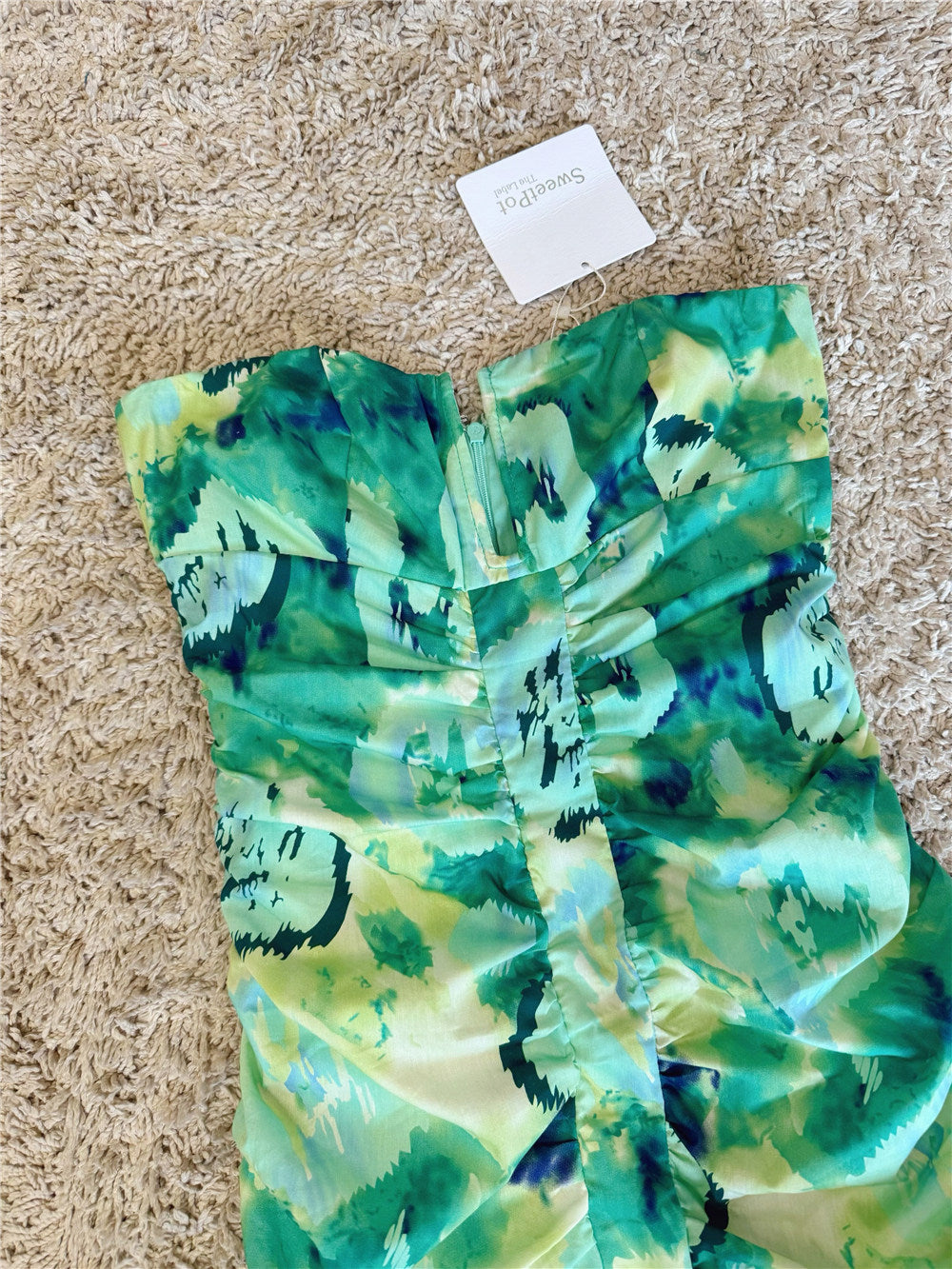 Tie-Dye Gradient U-Neck Pleated Wrap Body Bandeau Dress