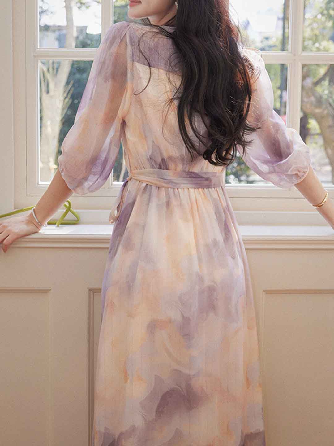 Phoenix Classic V-Neck Floral Printed Tie Dress - OWNCI Phoenix Classic V-Neck Floral Printed Tie Dress - OWNCI