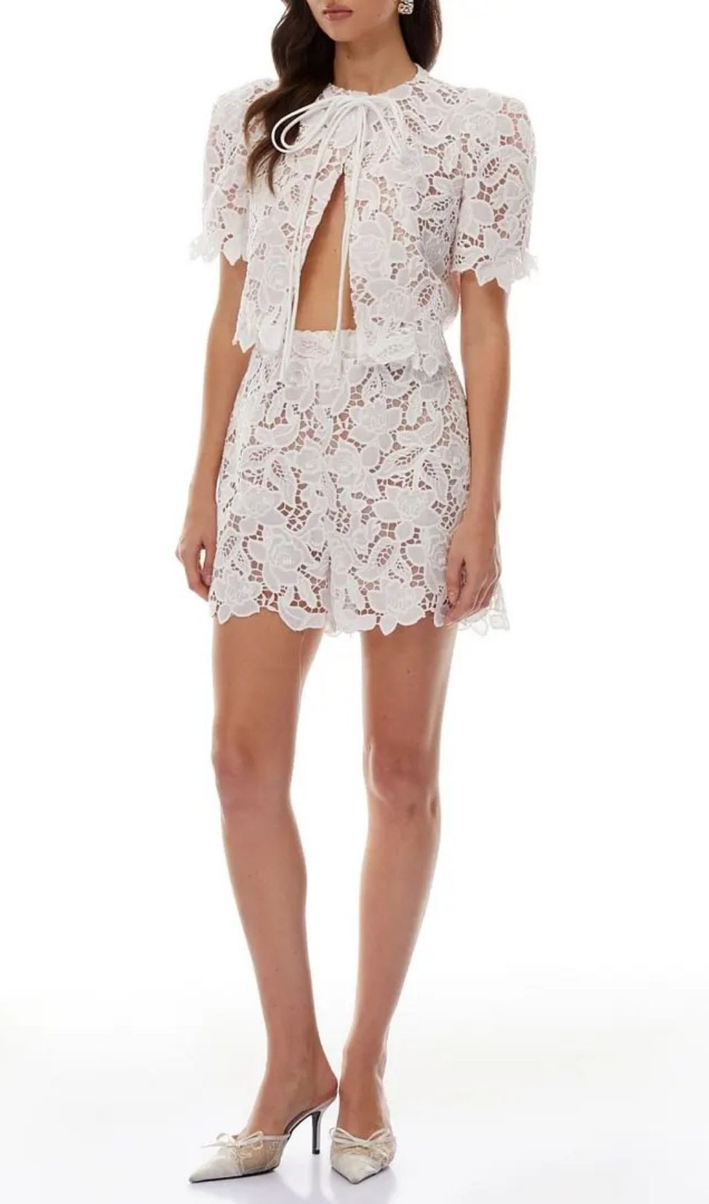 Kelly White Hollow Lace Top & Short Set