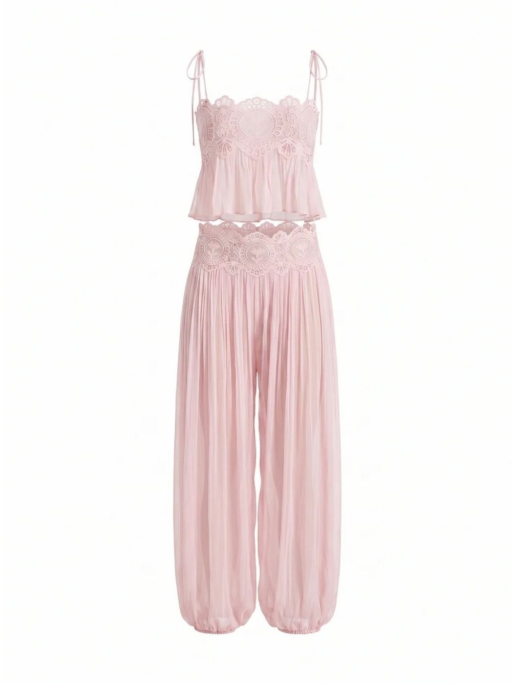 Hyquorin Spaghetti Pleated Pants Set In Pink