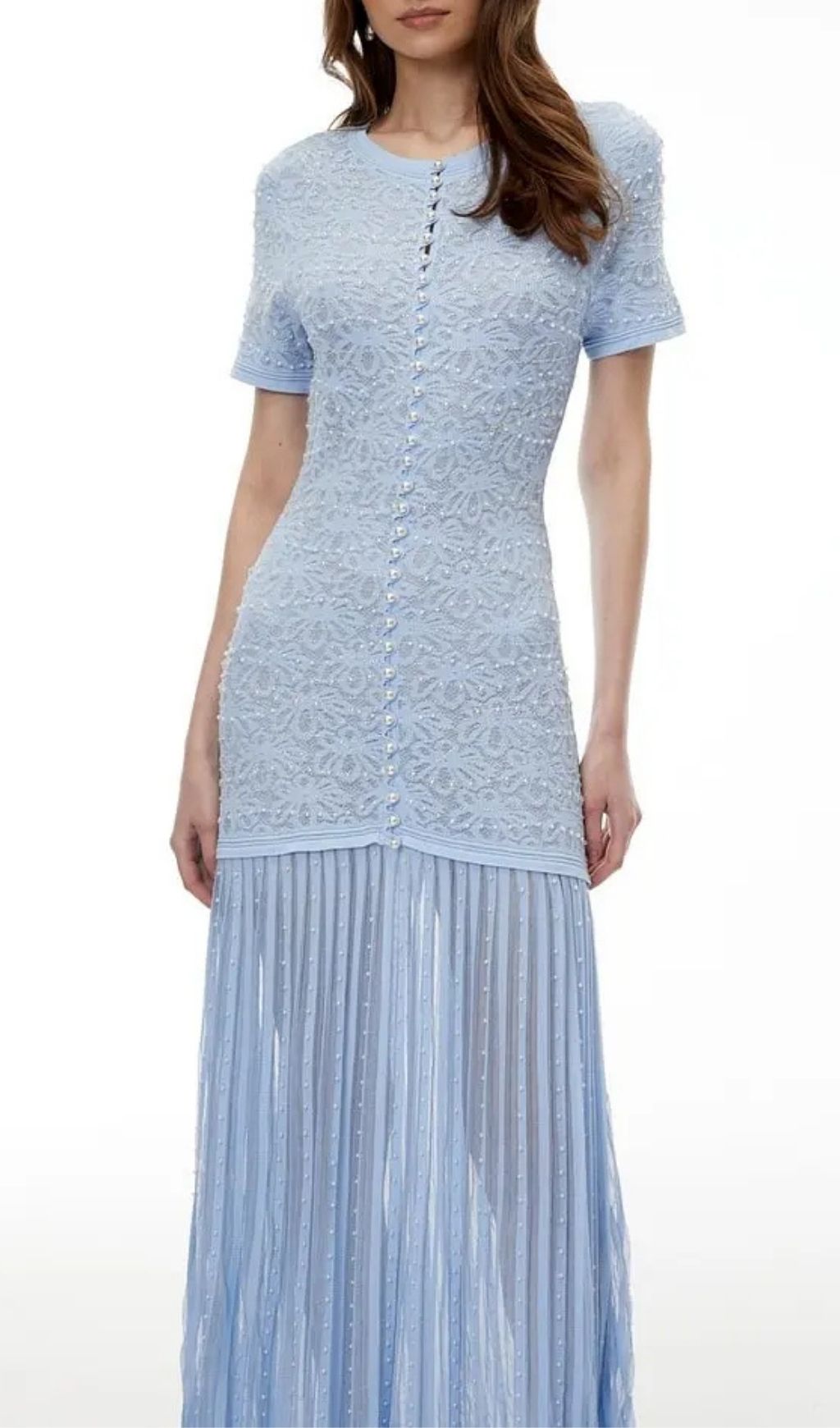 85bd32d79e812fdcd6cbdc08f0ccfec4 Pandora Embellished Pleated Maxi Dress - Blue