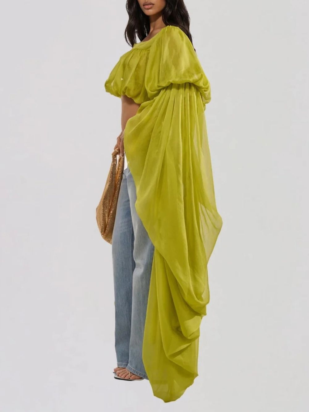 Jorvik Cape Sleeve Crop Top In Chartreuse - OWNCI Jorvik Cape Sleeve Crop Top In Chartreuse - OWNCI