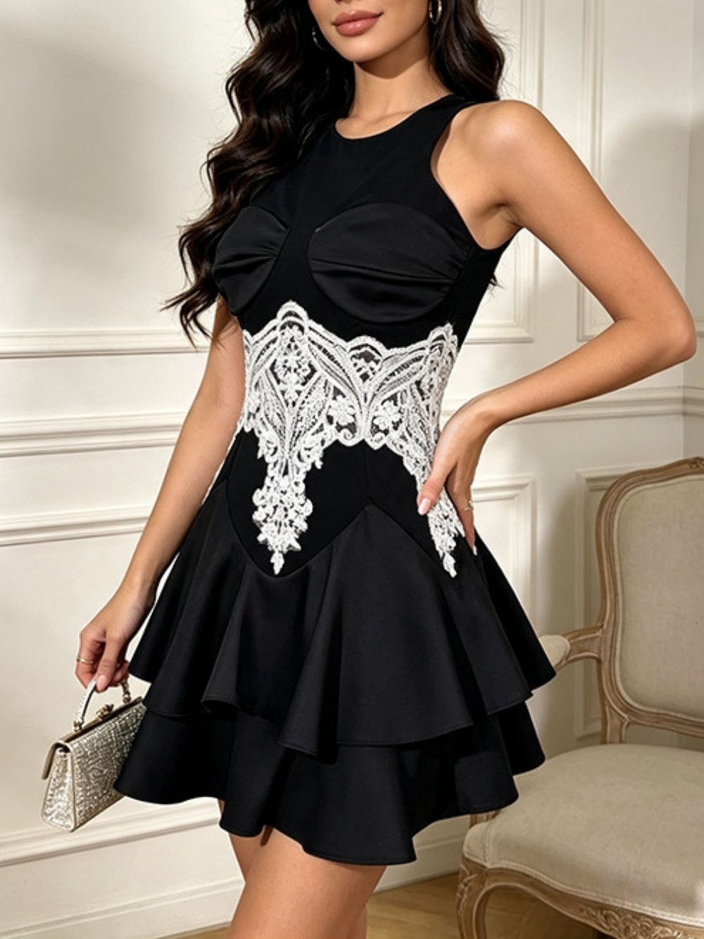 Mandi Black Sleeveless Lace Mini Dress - OWNCI