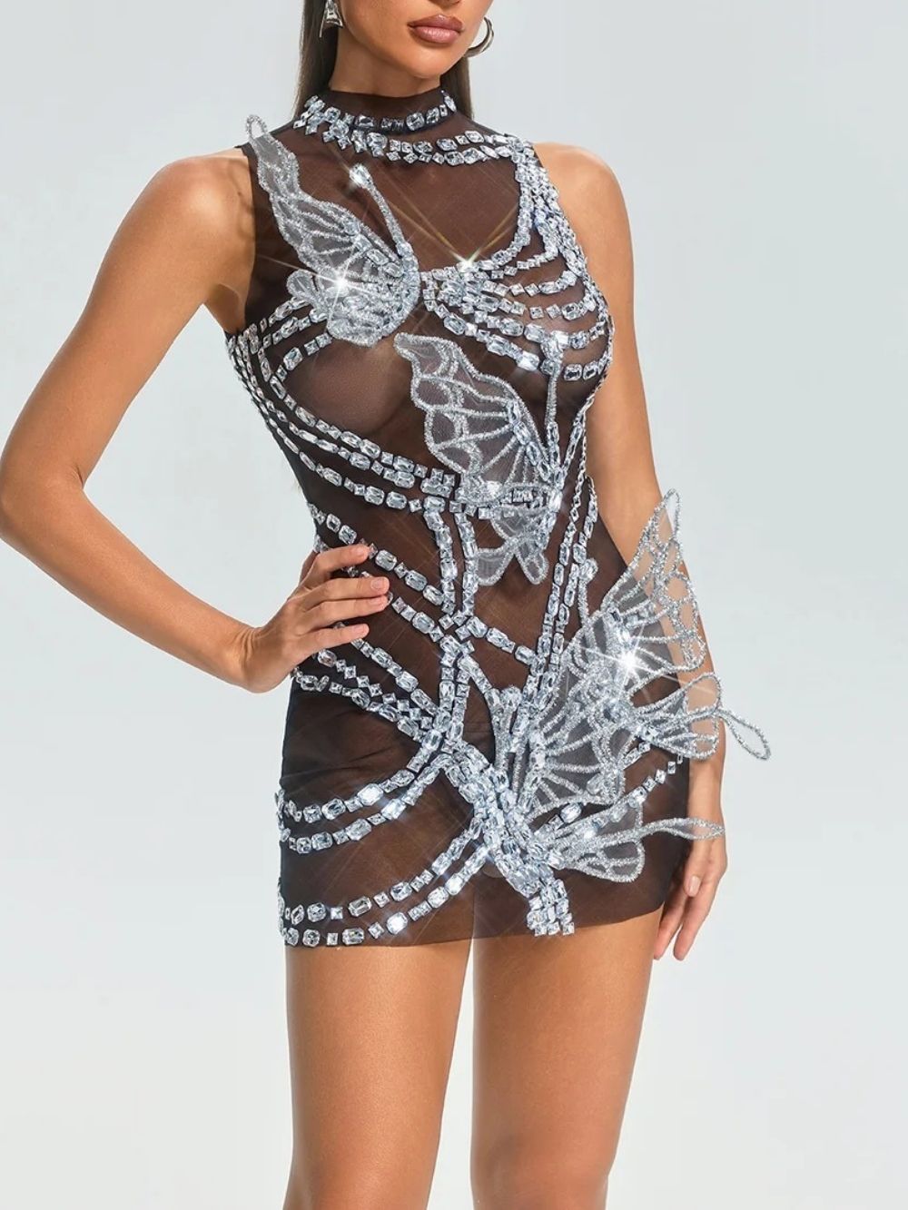 8689d7918ebde99fa15a023277b11bd6 Fathia Sleeveless Crystal Butterfly Dress