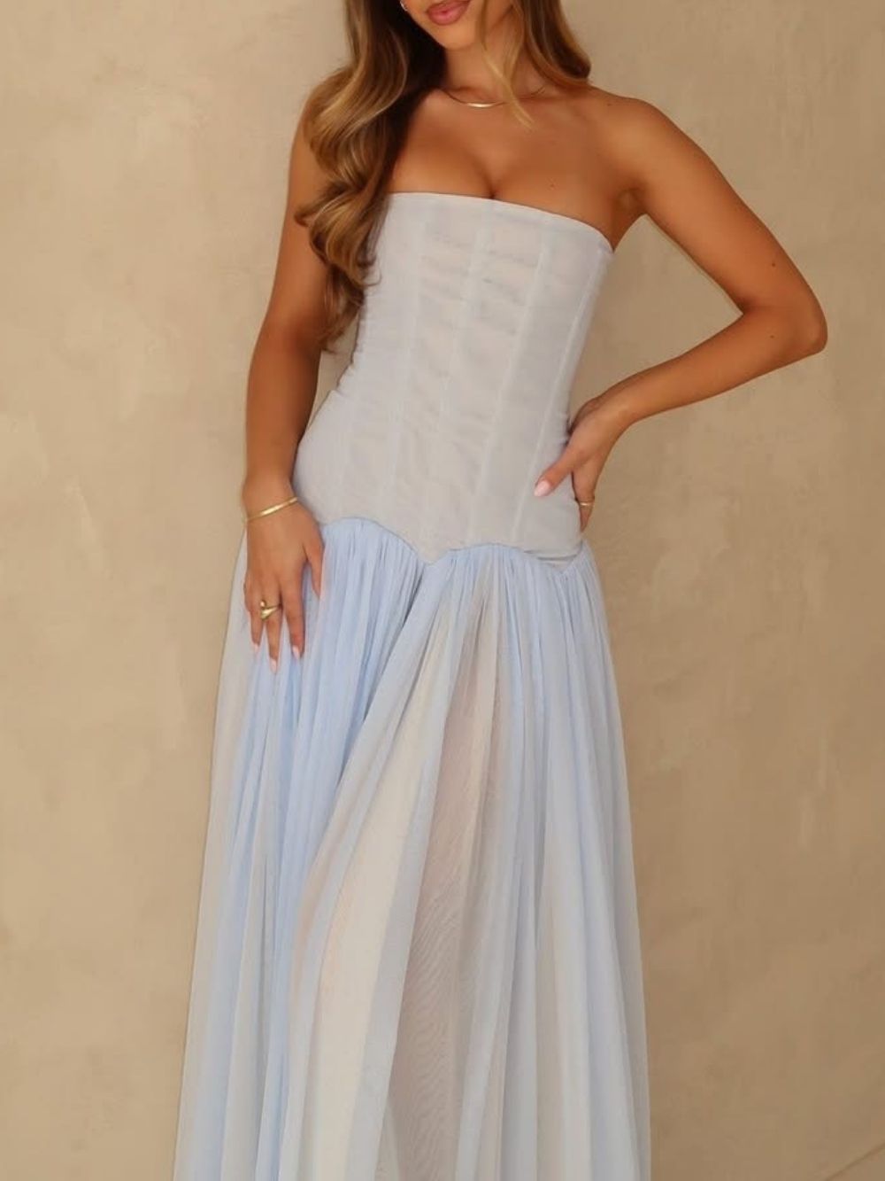 86ab7bf1960942db6253d17abadd92f5.jpg Fashionslee Women Madilyn Blue Strapless Corset Mesh Maxi Dress