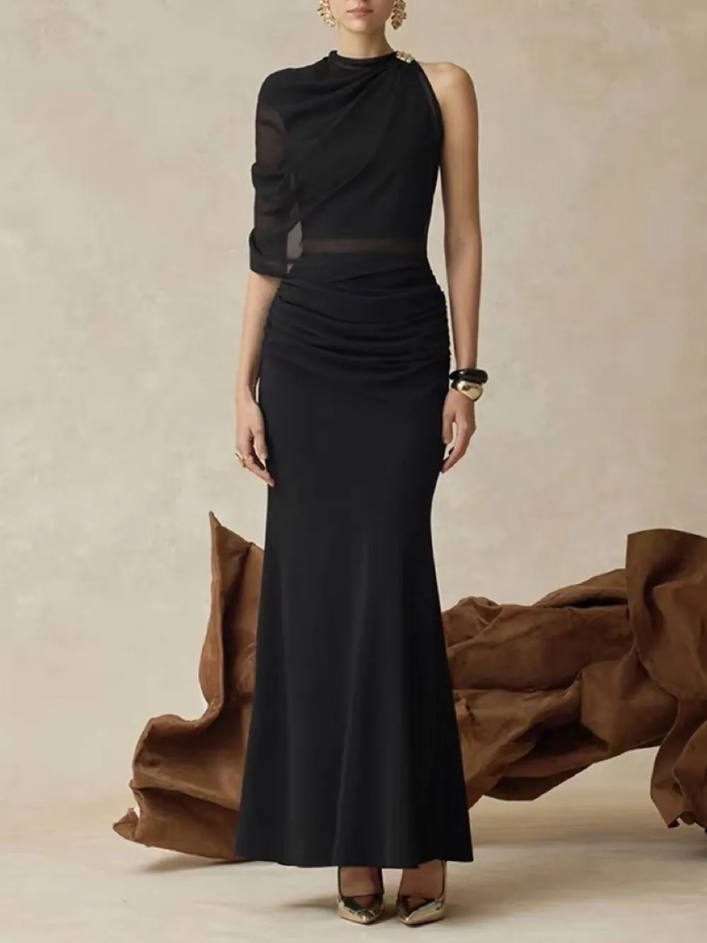 Maisy Black Ruched Maxi Dress