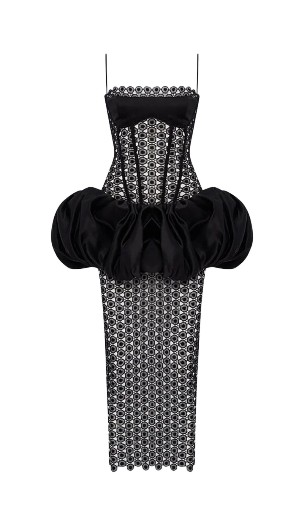 Fashionslee Women Leticia Black Strappy Lace Midi Dress