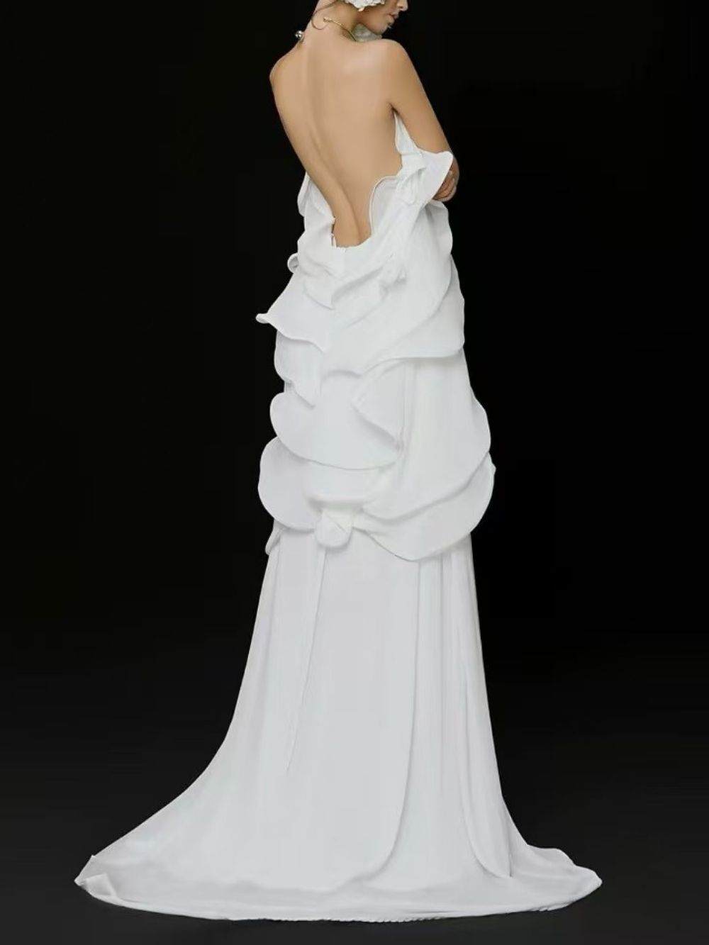 Fashionslee Women Kaelum Backless Ruffle Maxi Dress In White