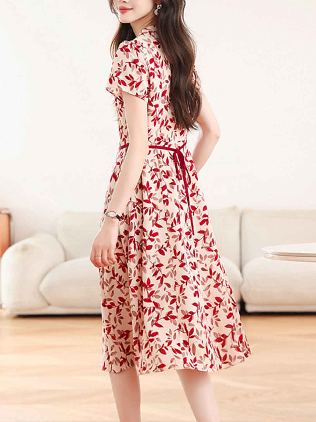 Quanna Daily V-Neck Printed Chiffon Dress - OWNCI Quanna Daily V-Neck Printed Chiffon Dress - OWNCI