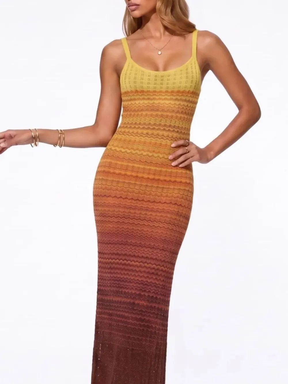 8744ddefd5782a594817196584f5e180 Calyther Sleeveless Ombre Knitted Maxi Dress
