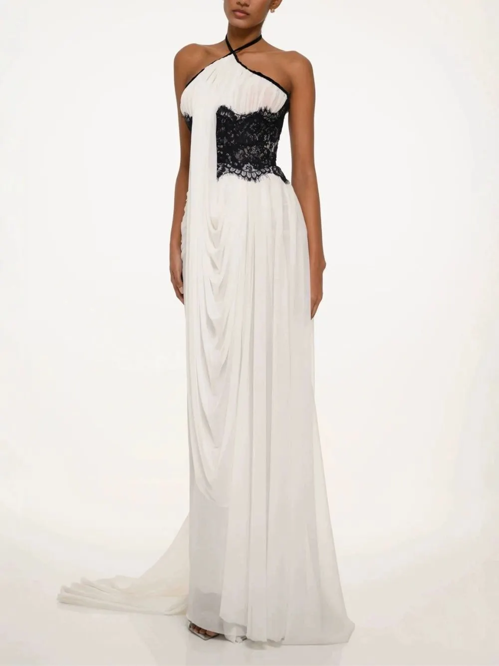 Brittney White Halter Draped Maxi Dress