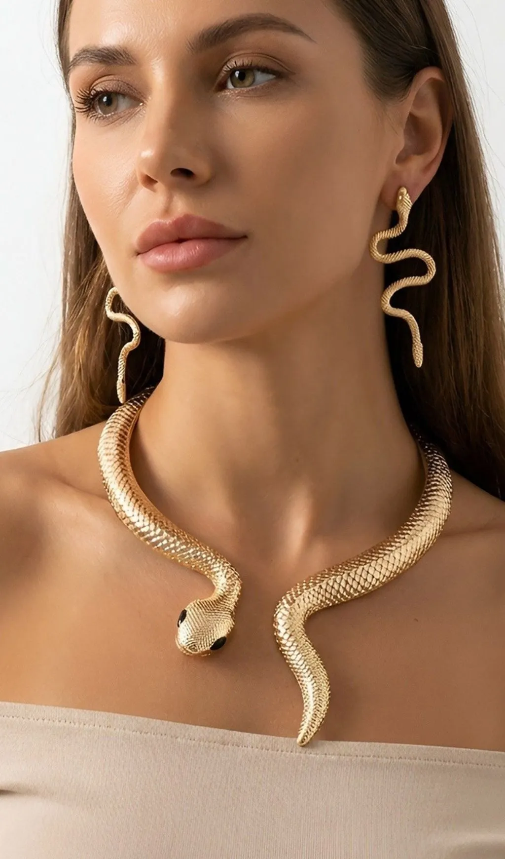 Fashionslee Women Oexara Gold Snake Rhinestone Choker & Earrings
