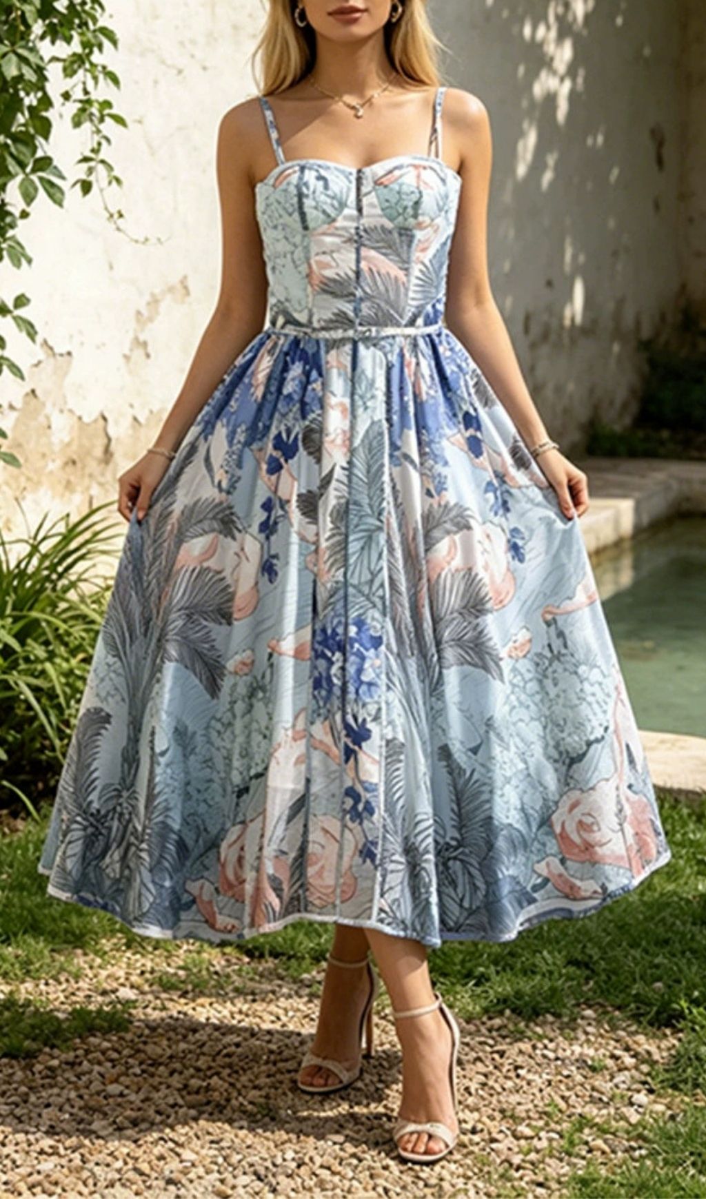 Fashionslee Women Maëva Blue Strappy Printed Maxi Dress