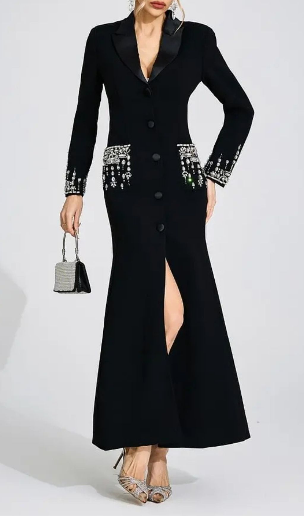 Simona Black Diamond Embellished Maxi Dress