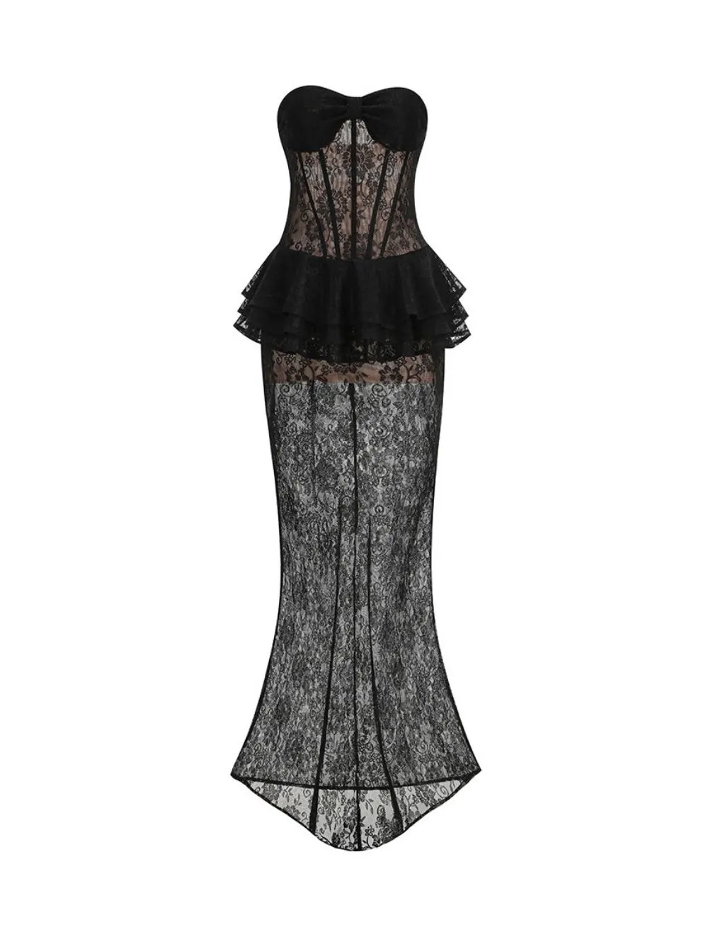 Malila Black Strapless Corset Lace Maxi Dress - OWNCI Malila Black Strapless Corset Lace Maxi Dress - OWNCI