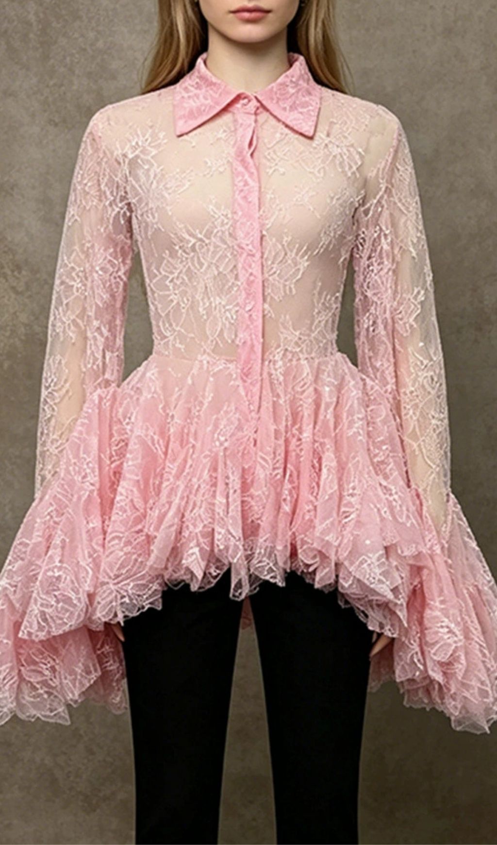 Fashionslee Women Lesli Pink Lace Long Sleeve Top