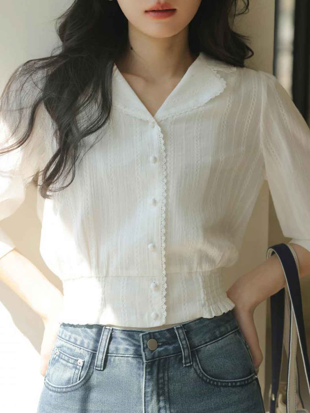 88c64c135954a04d301b0a4be95ca6ef Jocelyn Elegant Lapel Lace Shirt
