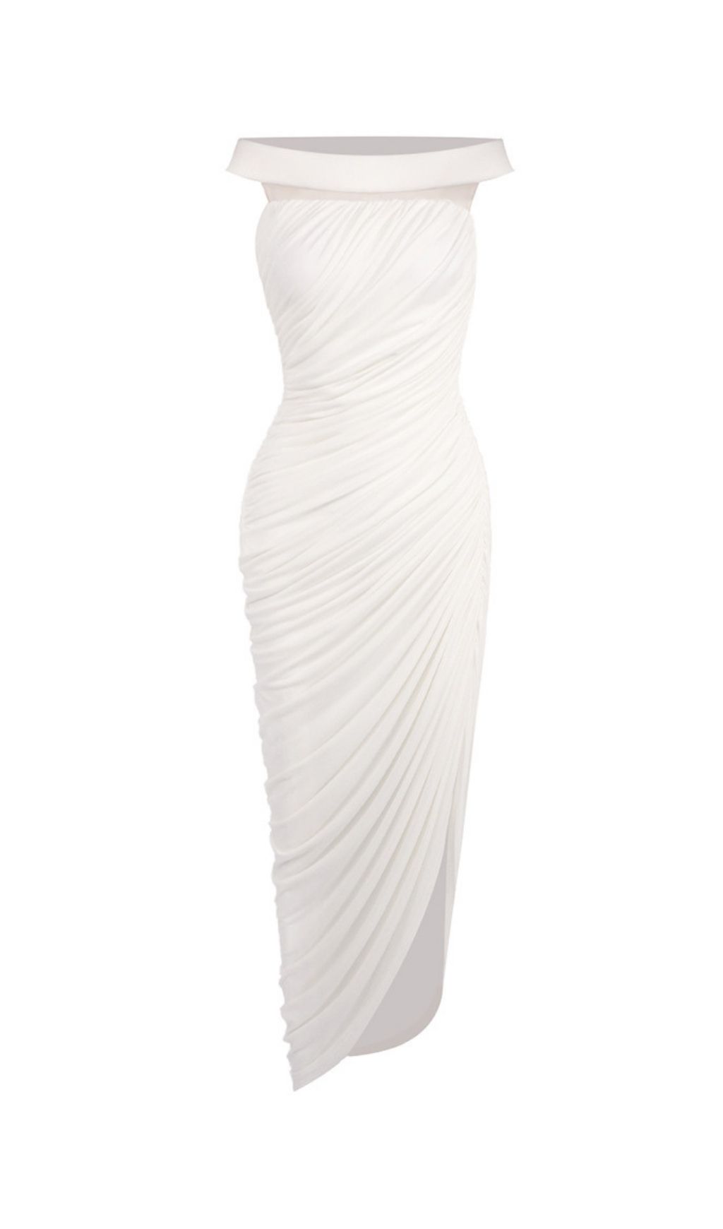 8907378fd477ddc3d5e9a90035e487ca.jpg Fashionslee Women Lavin White One-Shoulder Ruched Maxi Dress
