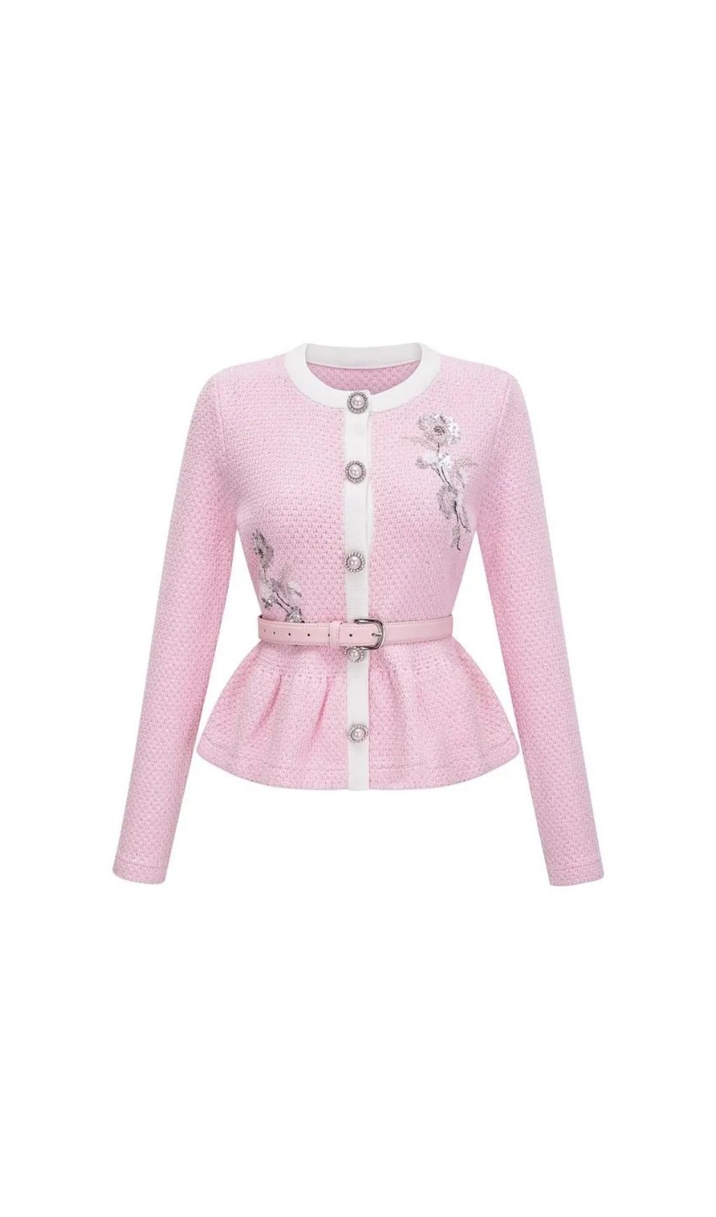 Shirley Sequined Knit Cardigan & Skirt Set - Pink