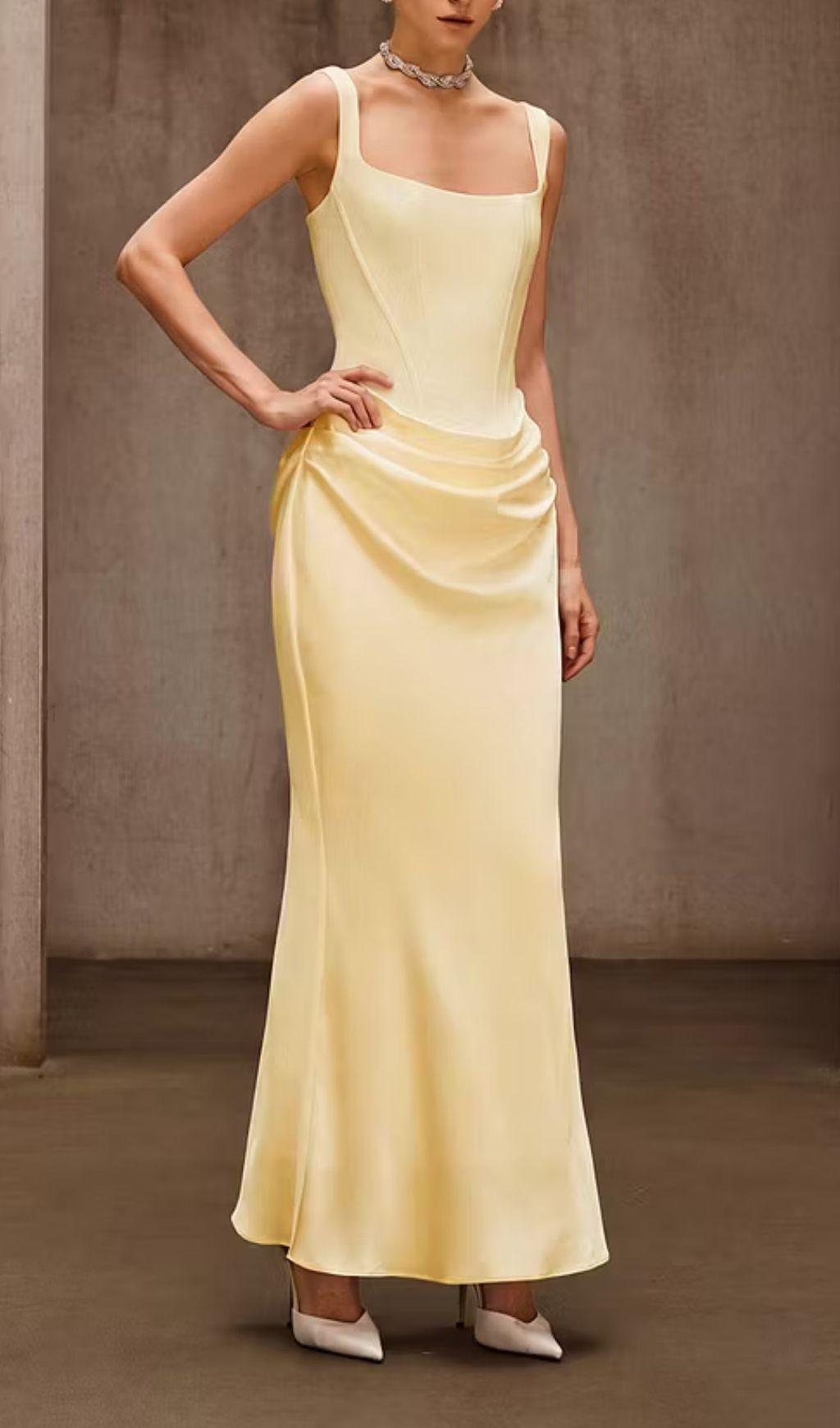 Duyen Sleeveless Corset Maxi Dress In Yellow