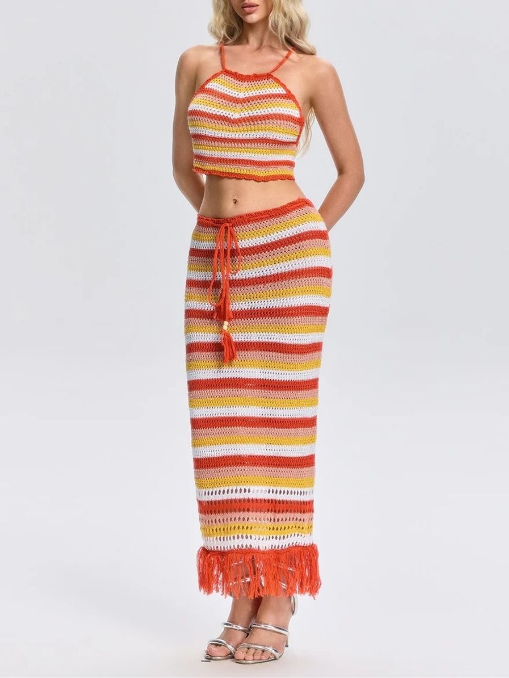 Sevelia Stripe Knitted Skirt Set - OWNCI Sevelia Stripe Knitted Skirt Set - OWNCI