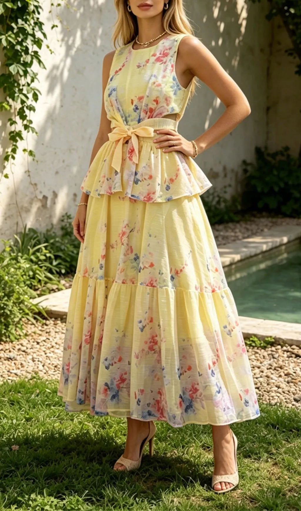 Fashionslee Women Maame Yellow Sleeveless Printed Maxi Dress