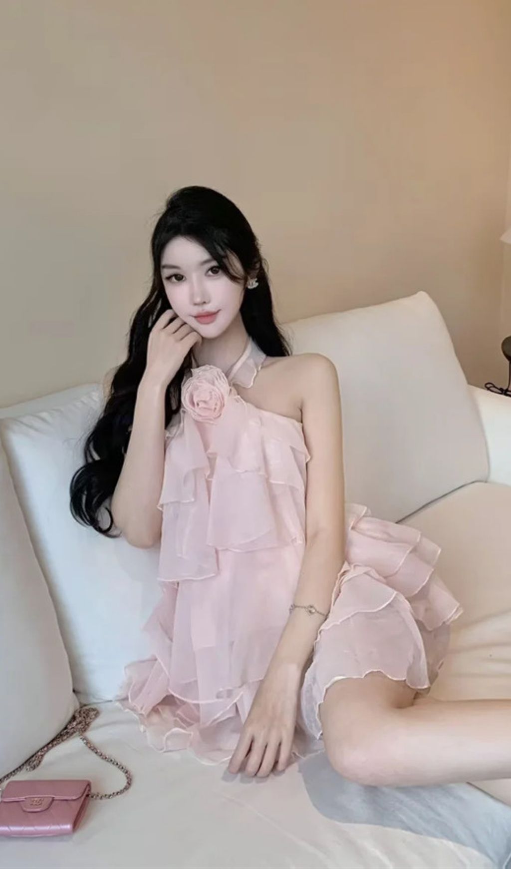 8a3dfc17f7976b337d5e9a8792518b14 Rebecca Halterneck Ruffle Mini Dress In Pink