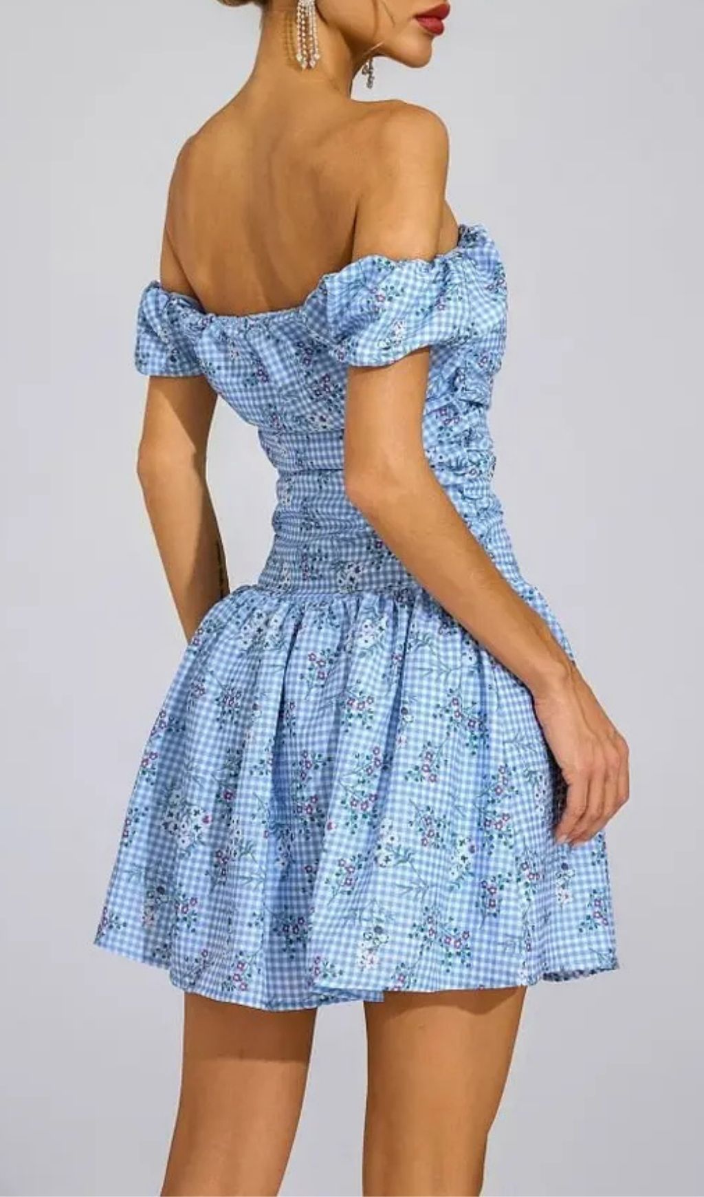 8a49c4590e1f99ae170798c41d7e7080 Sophia Blue Floral Off-Shoulder Mini Dress