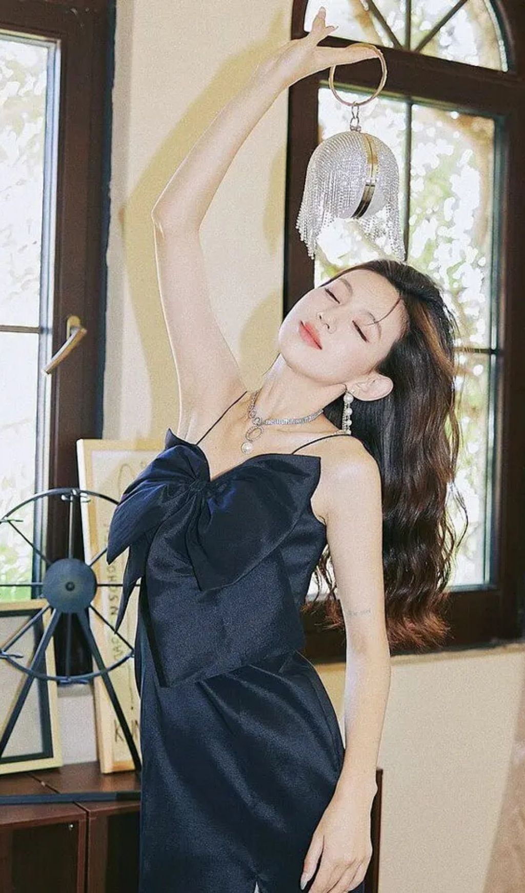 Dolores French-Style Bow Mini Dress-Black