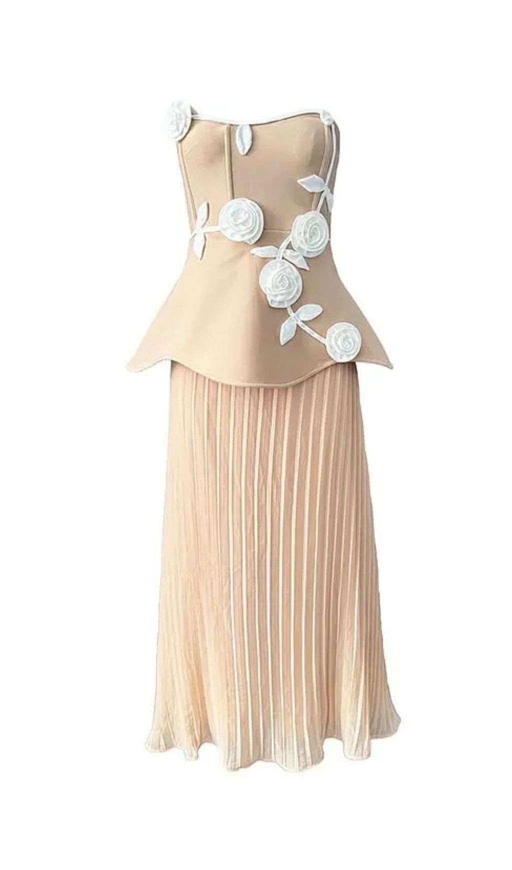 8a7448127244336bf2b3465c2ee403ec Strapless 3D Rose Appliqué Peplum Maxi Dress