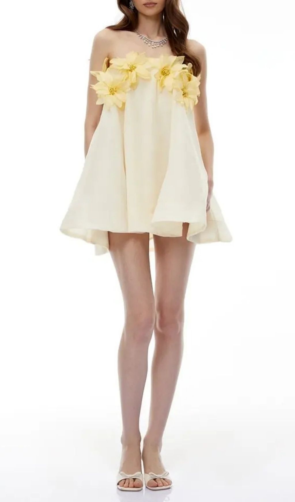 Sabrina Off-Shoulder 3D Floral Mini Dress In Yellow