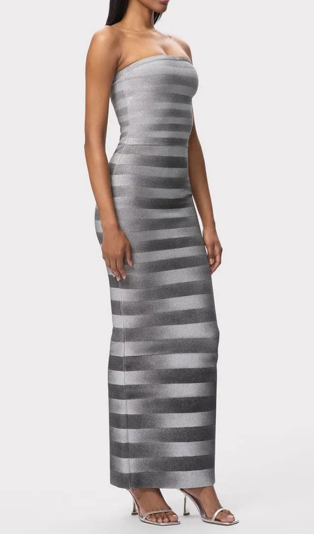 8ad07f75e5cc3cccfcf6893c71d9b23f Janice Grey Stripes Bling Detail Bandage Maxi Dress In Silver