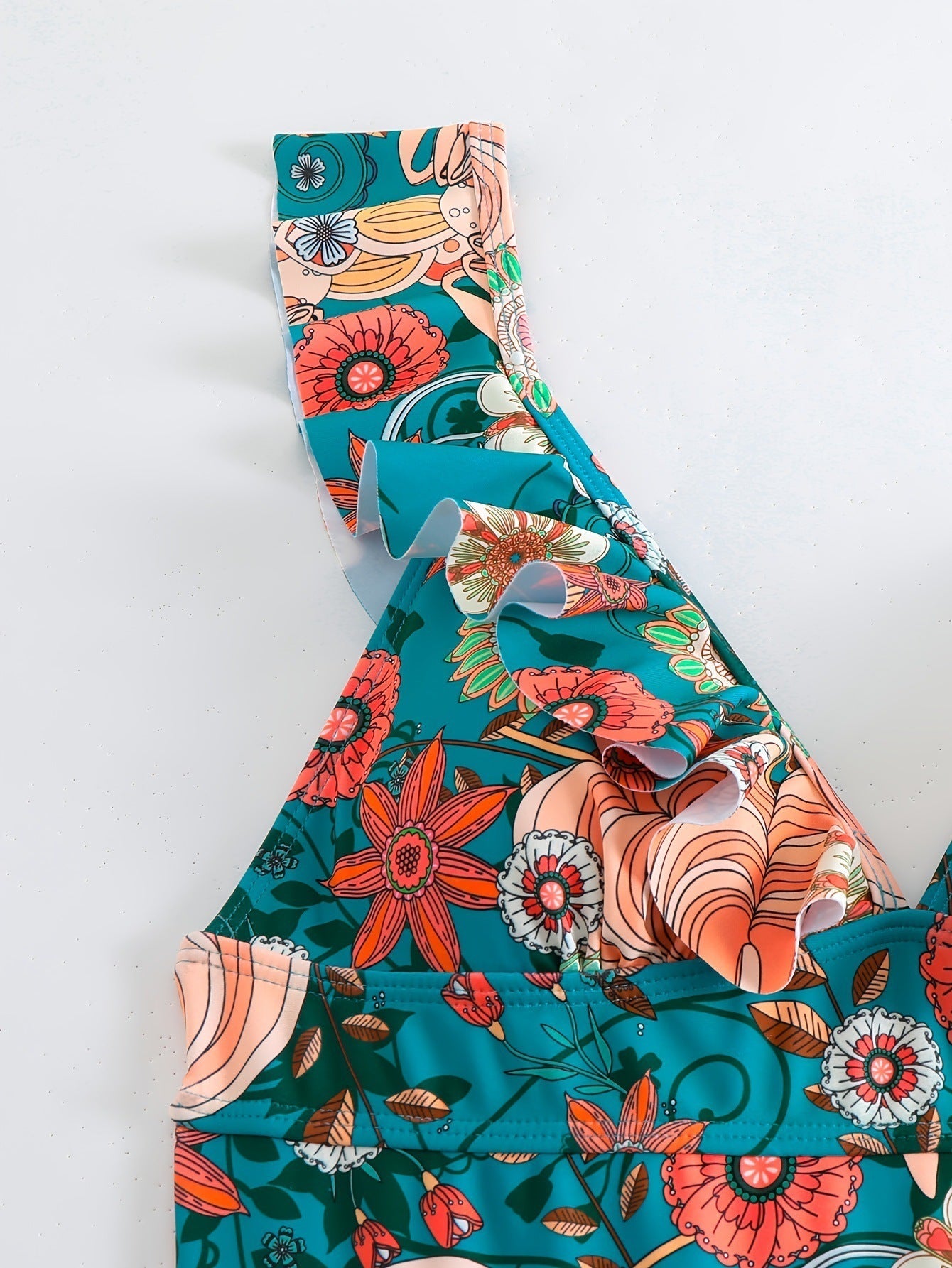 V-Neck Floral Print Ruffle Bikini - OWNCI V-Neck Floral Print Ruffle Bikini - OWNCI