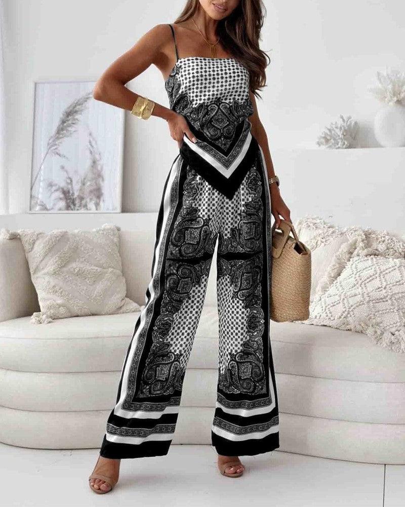 Stylish Printed Lace-Up Vest & Pants Two-Piece Set - OWNCI