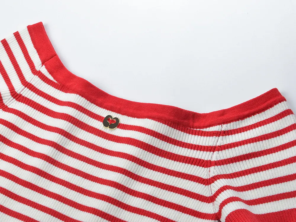 Striped Knit Boat Neck Top - OWNCI Striped Knit Boat Neck Top - OWNCI