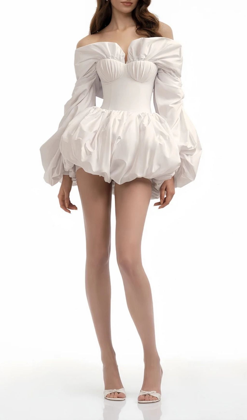 Tiffany White Off-Shoulder Ruched Blouse & Skirt Set
