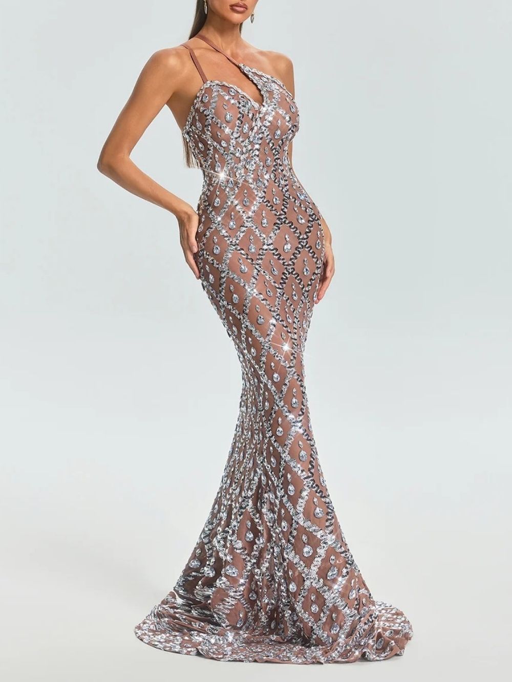 8cd21468d65c6142e09463f7d3a693a8 Liora One Shoulder Crystal Maxi Dress