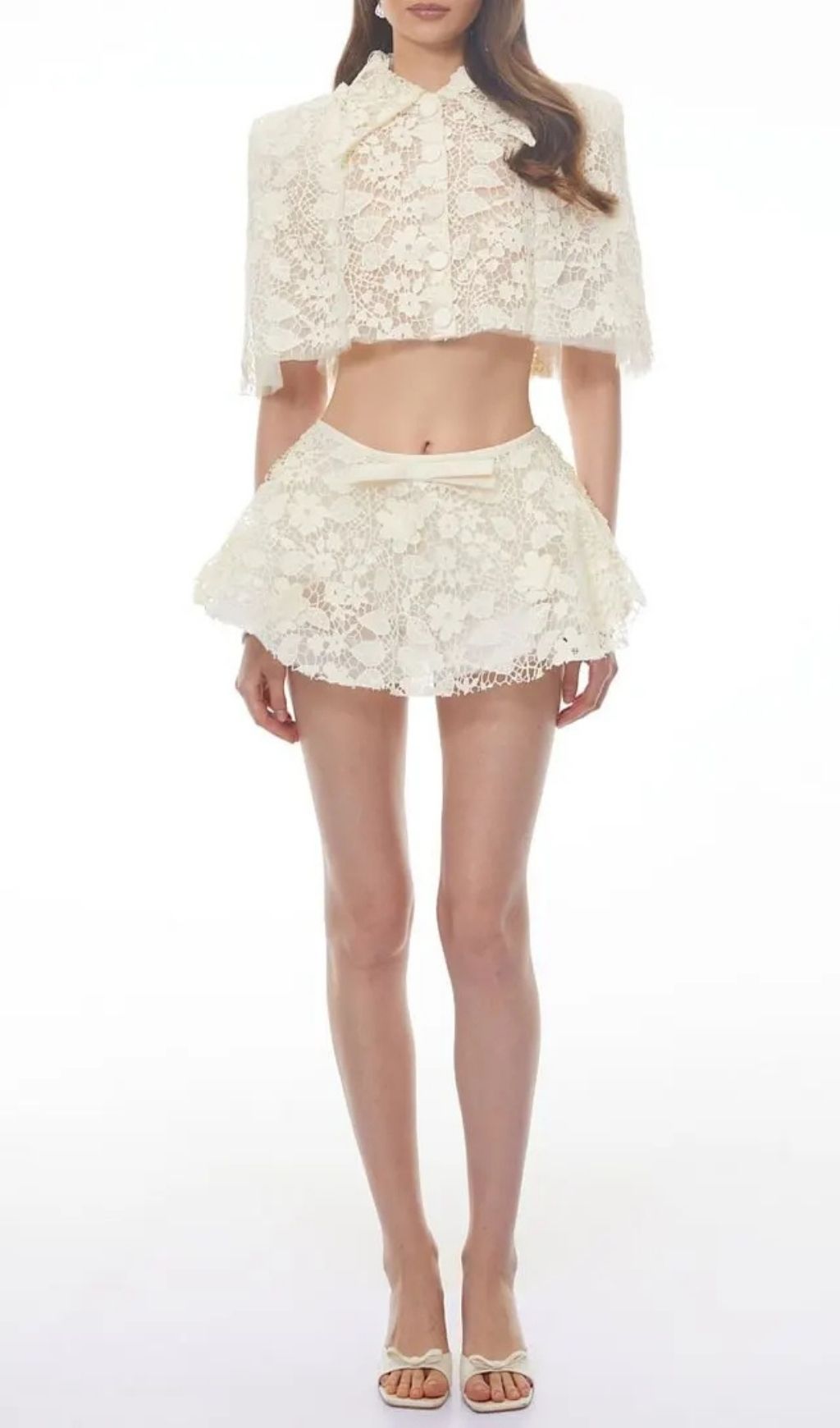 Gerhard Cream Floral Embroidered Cape & Skirt Set