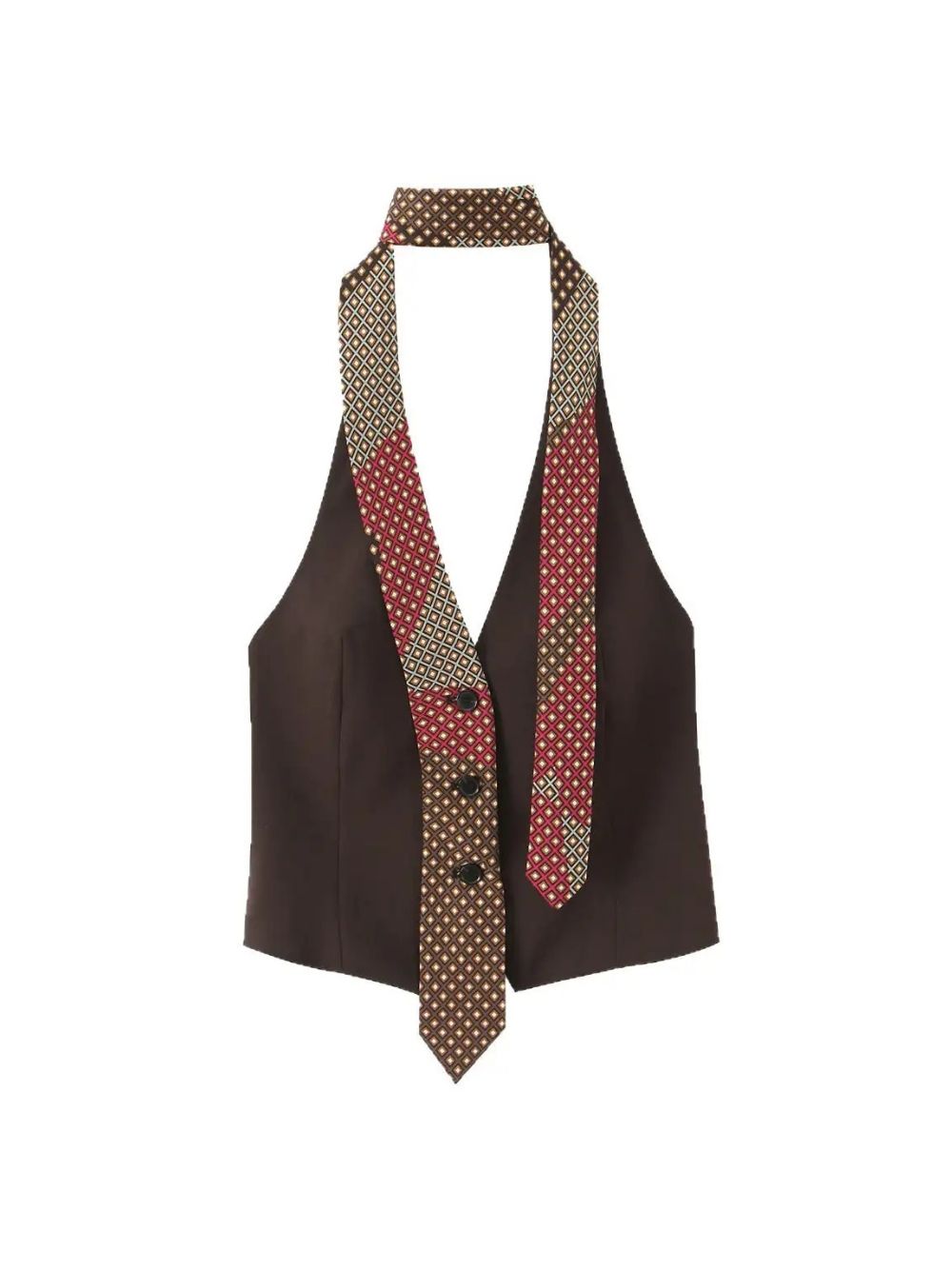 Print Tie Halter Sleeveless Waistcoat Top