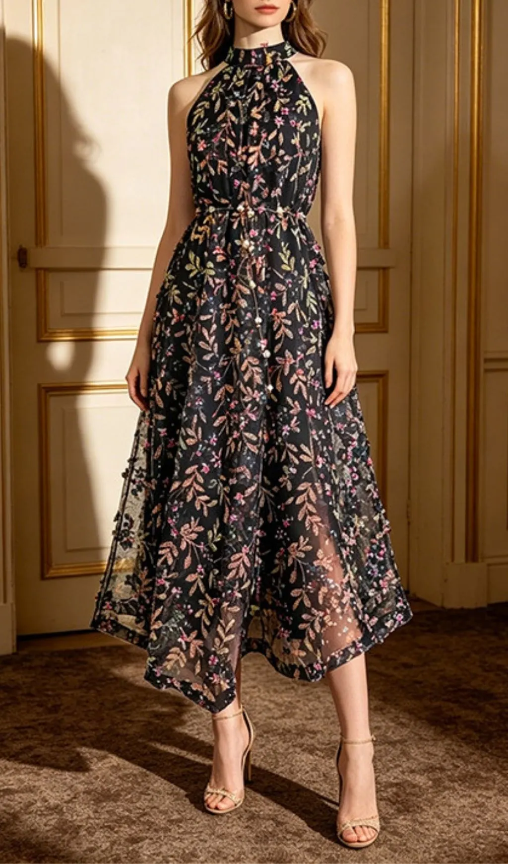 Fashionslee Women Leontien Halter Floral Midi Dress